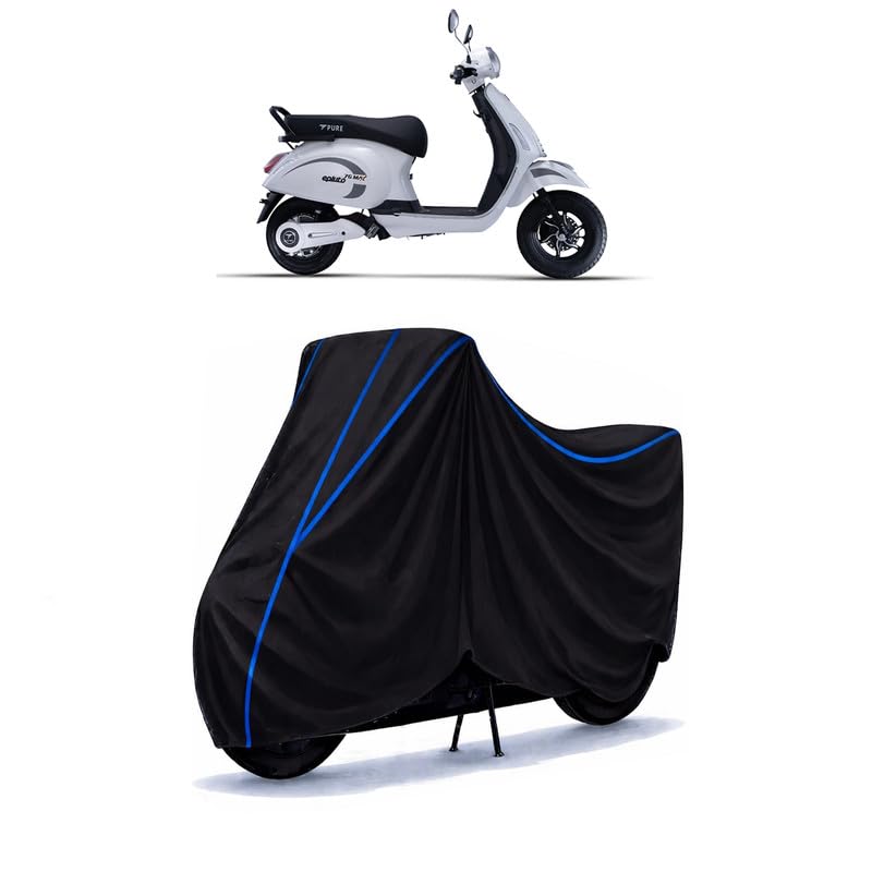 Image of Scooty Cover Water Resistant for EPluto 7G CX | Universal Scooter & Bike Cover | Heavy Duty UV Dust, Rain & Scratch Protection | Elastic Fit All Weather Indoor Outdoor | Black with Blue Piping