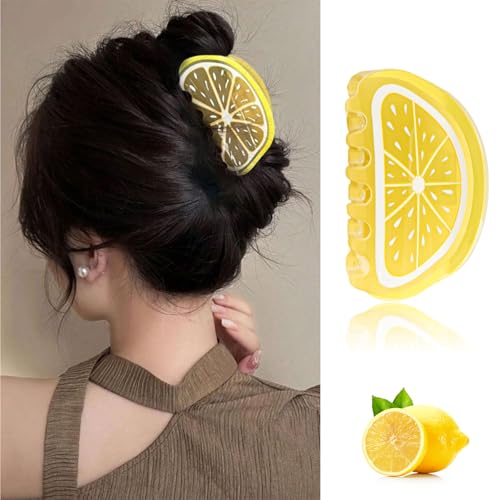 CharmBurst Diseño de limón pinza para el cabello, pinza creativa de verano para mujeres, antideslizante, para cabello grueso en fiesta hawaiana, pinza decorativa linda