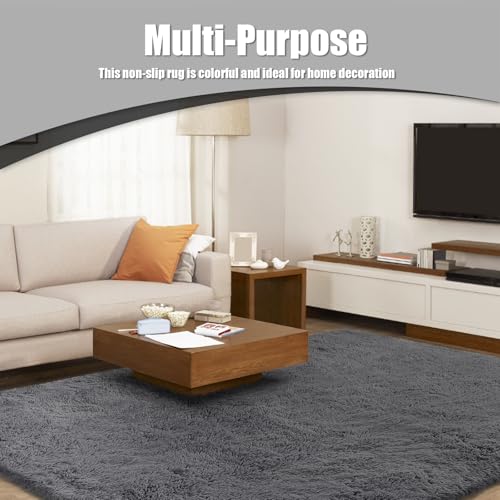 8x10 Fluffy Area Rugs for Living Room,Shag Area Rug for Bedroom,Deep Grey Soft Fuzzy Rug Non-Shedding Indoor Plush Carpet for Kids Bedroom Nursery Home Decor