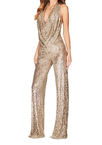 GORIFE Women's Sequin V Neck Outfits Sexy Strapless Sparkly Rompers