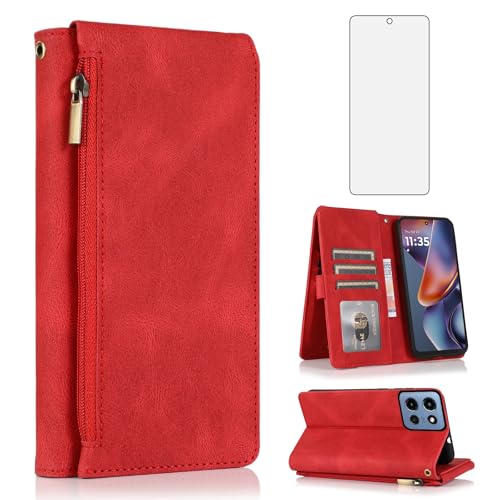 Étui cuir Moto G 5G 2025 Asuwish rouge idéal pour voyager léger sans portefeuille