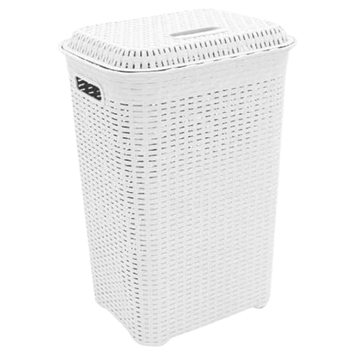 EffeDecor Portabiancheria Sporca Salvapazio in Plastica con Finitura Rattan Bianco 60 LT Cesto Biancheria Multiuso Ideale per Bagno,Lavanderia,Camera 25x25x53 cm