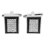 Baluue Gemelos para Camisa de Hombre Puño Francés, Diseño Rectangular Aceite de Goteo E Incrustación de Gemas de Imitación, Color Negro para Camisas Formales y Eventos Obsequios