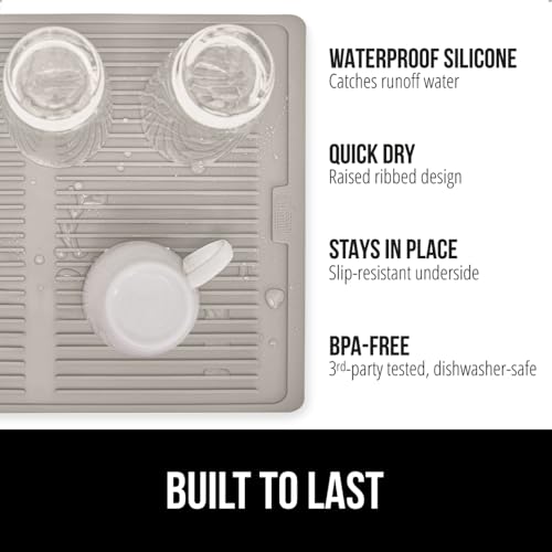 GORILLA GRIP 100% BPA-Free Patented Silicone Dish Drying Mat for Kitchen Counter, 18x24 Inch, Water Catching Ribbed Design, Easy Clean Waterproof Sink Liner, Heat Resistant, Fits Under Rack, Almond by GORILLA GRIP - Image 2