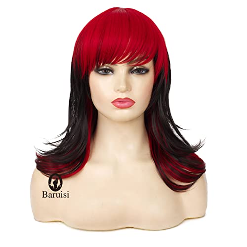 Baruisi Black Red Wigs For Women Shoulder Length Layered Shaggy Wig With Bangs Synthetic Halloween Cosplay Wig #TOP1