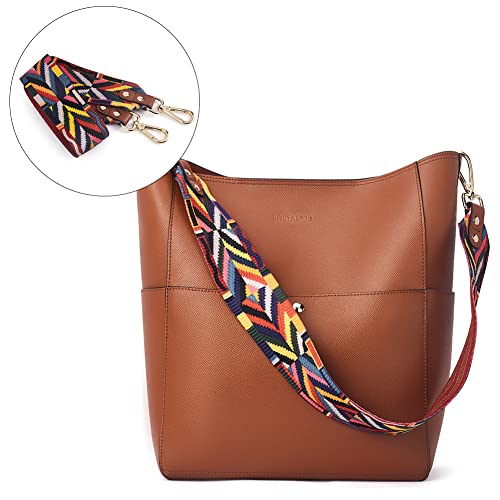 Bostanten Women's Leather Designer Handbags Tote Purses Shoulder Bucket Bag Brown #TOP5