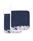White Blue Blossom Flower 2 Pack Pot Holders Heat Insulation Hot Pads, Aesthetic Flower Washable Ove