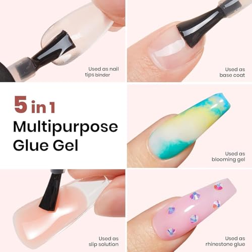 beetles Gel Polish & Glue Kit for Acrylic Nails, 5 in 1 Super Strong Brush, Gel Glue and Polish, LED Lamp Required, Nail Art Gift, 15ml , 2 Pcs