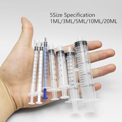 14 Stück Spritze, 1 ml 3 ml 5 ml 10 ml 20 ml Spritzen Set Dosierspritze Ohne Nadel Kunststoffspritzen mit Kappen für Labor Kleine Haustierfütterung Nachfüllen und Messen von Flüssigkeitens