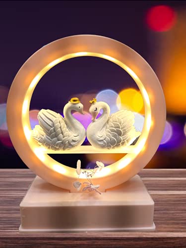 Image of AUGEN Plastic Led Light Couple Swans Idol Statue Showpiece for Home Decor Decoration and Gifting (1 Piece, 9939A)