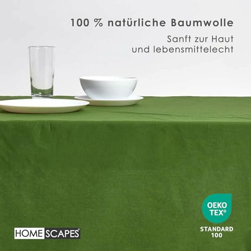 Homescapes Olivgrüne Tischdecke mit Hohlsaum aus 100% Baumwolle 137x228 cm, Tischtuch rechteckig, waschbar & pflegeleicht – Ansicht 3