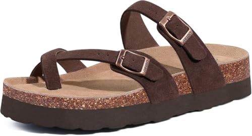 Women's Suede Platform Sandals Cork Footbed Adjustable Comfortable Support Summer Slides