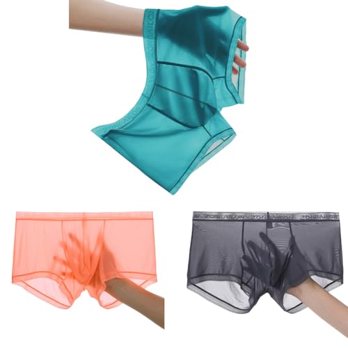 ZONBAILON Breathable Ice Silk Men's Boxer Briefs See-Through Underwear Trunk Transparent Stretch
