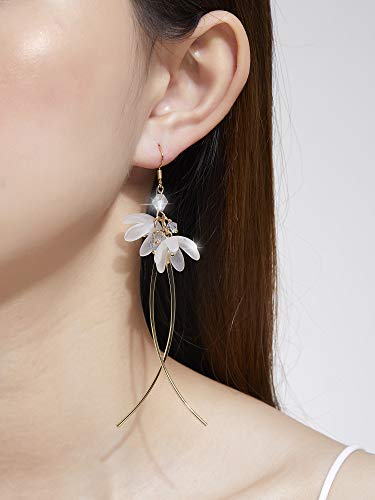 Kruckel Flower Blossom Mismatched Long Drop Dangling Earrings - Sparkly Golden Studs, Lightweight Jewelry for Women, Easy - Wear Fashion Design Accesory Packed with Durable Jewelry Box4