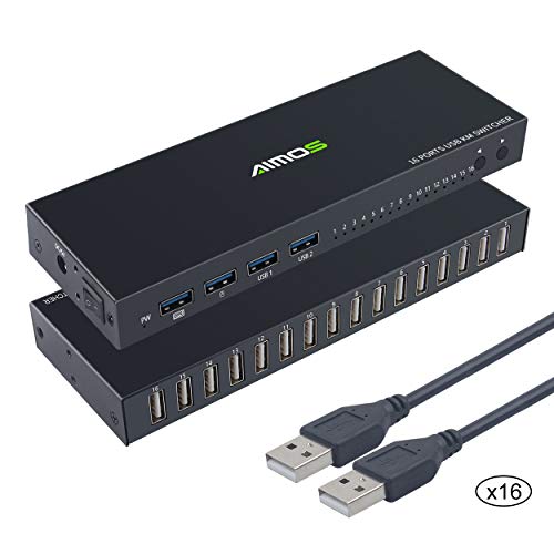 AIMOS USB Switch, USB Conmutador 16 Entradas y 4 Salida para Compartir 16 Dispositivos de Memorias USB, Disco Duro, Impresoras, Escáneres, etc