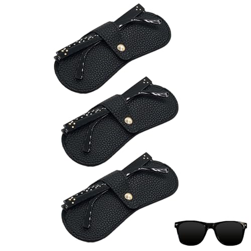Image of Leather Sunglasses Bag Travel Glasses Case Holder Soft Leather Sunglasses Storage Case, Fashion Sunglass Organizer Case for Daily Use Travel 3 Pcs, Black