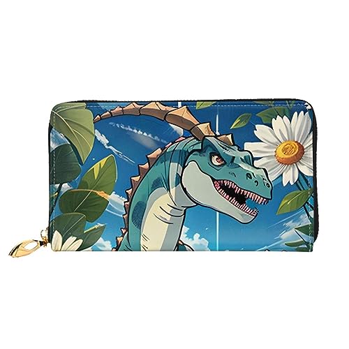 Portefeuille femme motif dinosaure long format noir zippé grande capacité 19x10