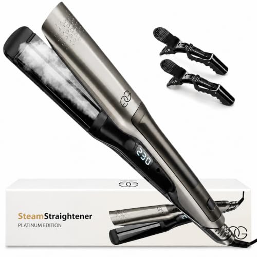 Golden Goods Professional Steam Hair Straightener Flat Iron LCD Display Quick Heat-up Platinum Edition