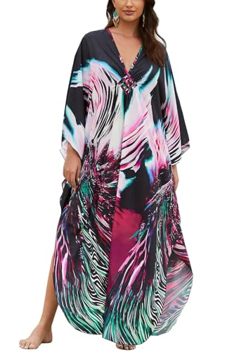 YouKD Kaftan voor dames, grote maat, boho, strandjurk, ruime poncho, één maat, one size