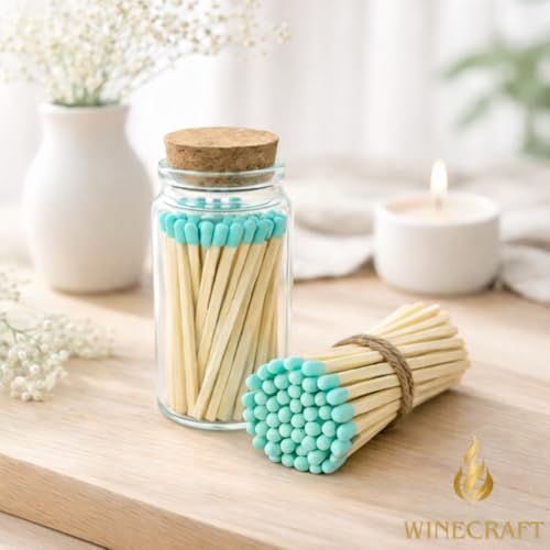 Image of 500 Count | 3 inch Blue Matches | Strikers Included | Color Tip Wooden Match | Refill for Matchstick Jars, Candle Display, Holders & Bottles | 4 in inches Long