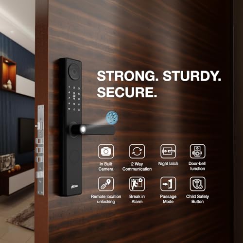 Image of Ozone Smart Door Lock with WiFi & HD Camera | Fingerprint, App, Password & RFID Access | 4-Way Unlock | Fits 35-110 mm Wooden & Metal Doors | Black