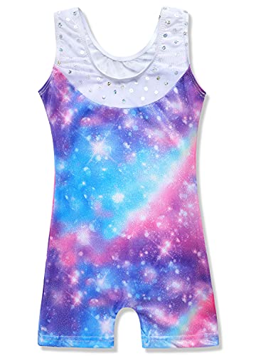 Leotards for Girls Gymnastics Toddler Dance Biketards Mermaid Unicorn Athletic Dance Wear Shiny Rainbow Blue Hotpink