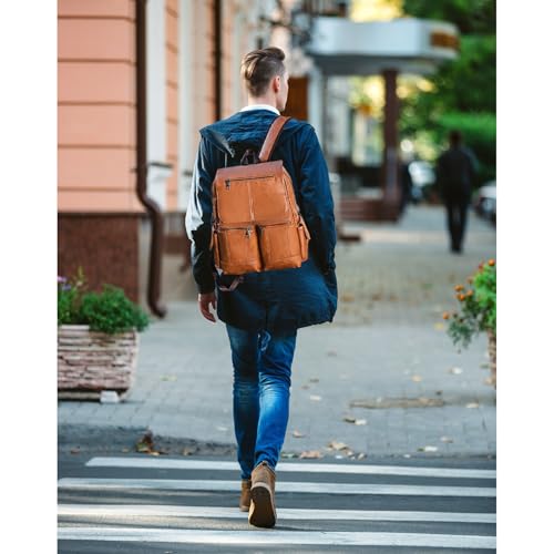 Laptop Large Leather Backpack for Women Man Teather Business Travel Work College Computer Backpack Brown2