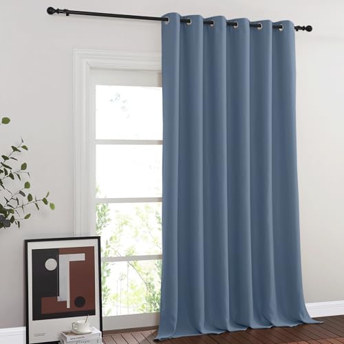 NICETOWN Room Divider Curtain 132 Inches Long, Wide Blackout Sliding Door Curtain for Bedroom, Room Darkening Privacy Window Covering for Patio Door (1 Panel Set, Stone Blue, 80 x 132 Inch)