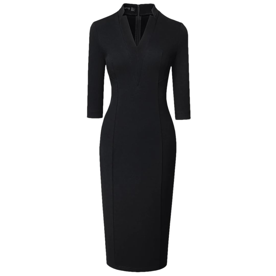 Vestidos Negros Lisos con Clase para Mujer Vestido Elegante De Oficina Formal