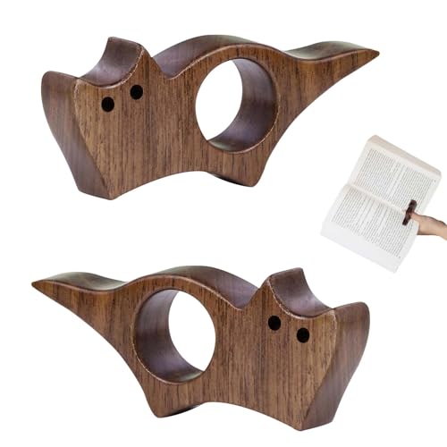 2PCS Book Page Holder Handmade Cat Thumb Book Page Holder Natural Walnut Wooden Books Accessories for Books Lovers and Readers Bookworm Gifts Literary Gifts (Medium)