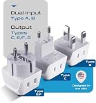 Ceptics European Travel Adapter Set (Type C, E/F, G) - Dual Input - Ultra Compact - 3 Pack