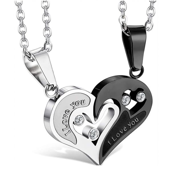 Lila Valentine Special Gifts His and Hers Lover Couple Love Heart 2 Piece Joining Couple Pendant Necklace Chain Pair Love Heart I Love You Puzzle Matching Couple Pendant