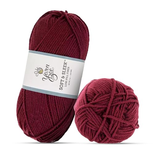 Image of Hobby Lobby Yarn Bee Soft & Sleek Yarn, 100% Low Pill Acrylic, Crocheting & Knitting (Burgundy)