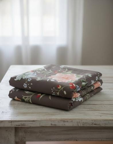 Image of Premium Glace Cotton Flat Double Bedsheets, 90 x 100 Inches with 2 King Size Pillow Cover 17 x 27 Inches, Floral (Brown)