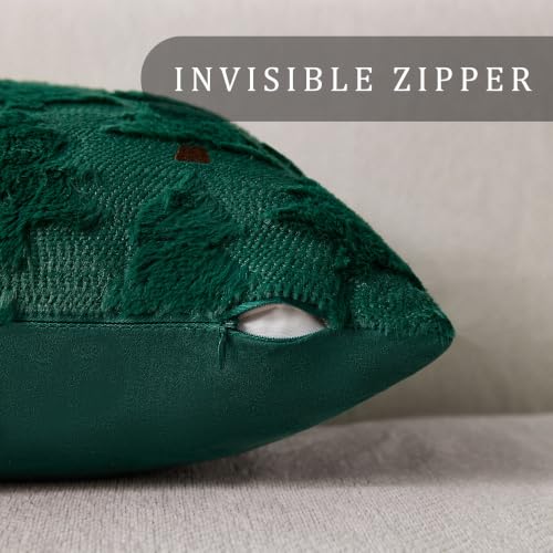 Image of Allorry Christmas Pillow Covers 16x16 inch Set of 2 Christmas Decorations Soft Plush Faux Fur Wool Green Christmas Tree Throw Pillow Cases Winter Holiday Decor for Sofa Living Room PT-012P16