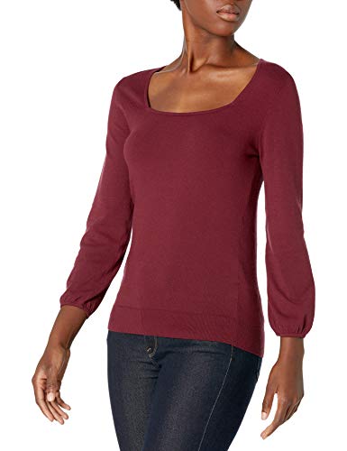 Lark & Ro Women s Premium Viscose Blend 3 4 Sleeve Square Neck Sweater, CHOCOLATE TRUFFLE, XX-Large