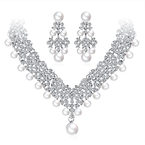 Pendientes para mujer con circonitas blancas y juego de collar ideal para regalar