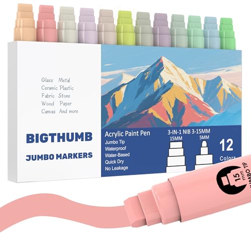BIGTHUMB Jumbo Poster Markers Set: 12 Pastel Colors Large 15mm