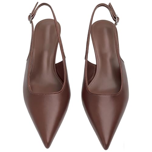 Image of KysBloes Pointed Toe Slingback Kitten Heels for Women Low Heel Pointed Toe Pumps Formal Dress Shoes Sling Back Heels