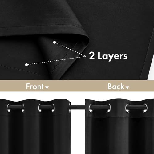 Image of MIULEE Black 100% Blackout Curtains for Bedroom 40x63 Inch Long | 2 Thick Layers Thermal Insulated Window Curtains with Black Liner, Noise Reducing Grommet, Drapes for Living Room, 2 Panels