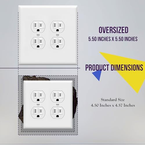 Image of ENERLITES Jumbo Double Duplex Receptacle Cover, Two Outlet Wall Plate, Oversized 2-Gang 5.5 inch x 5.5 inch, Unbreakable Polycarbonate Thermoplastic, UL Listed, 8822O-W, White