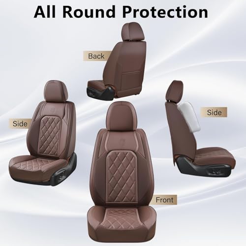 Image of Coverado Front Seat Covers, Car Seat Covers Front Seats, Luxury Faux Leather Seat Covers for Cars, Car Seat Protector Waterproof, Automotive Driver Seat Cover Universal Fit for Most Cars, Brown