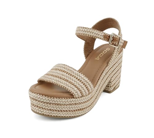 Soda Women's Castle Jute Open Toe Ankle Strap Platform Wedge2