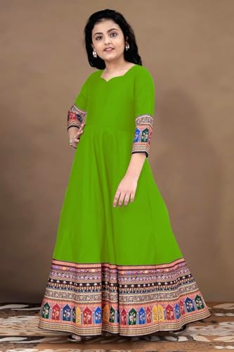 Image of Cotton Silk Long Anarkali Kurta for Girls