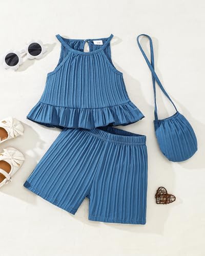 Image of Weebaby Toddler Girl Clothes Baby Summer Outfits Sleeveless Halter Top Ruffle Short Set Cute Kids Clothes Girls