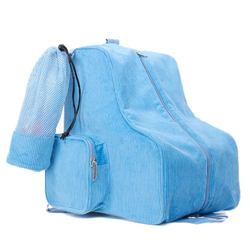 Fydelity Roller Skate Bags for Women | Converts 2 Roller Skate Backpack | Heavy Duty Roller Skating Bag for Girls Corduroy | Ice Skating Bag for Girls Gift |Figure, Quad Skate, Ice Skate Bag- Blue