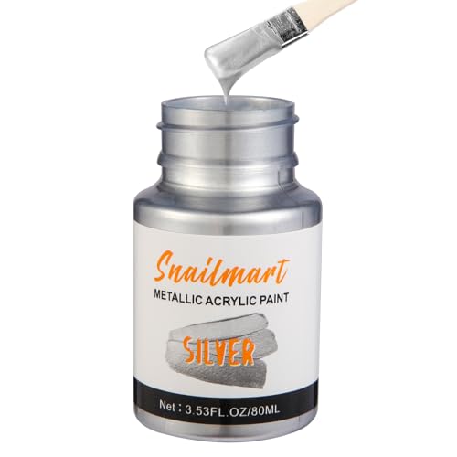 Image of 80ml Metallic Silver Acrylic Paint - Non-Toxic, Non-Fading Silver Leaf Paint for Canvas, Wood, Fabric, Ceramic, Stone - Ideal for Art, Painting, Handcrafts