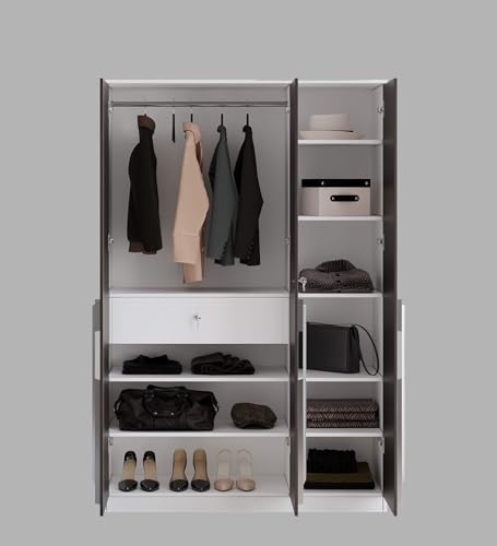 Image of WOODSUPREME Executive 3-Door Wardrobe with Integrated Full-Length | Large Capacity Engineered Wood Closet | Rich Wenge /Dark Brown & White Finish,its DIY (Do it Yourself) Product.