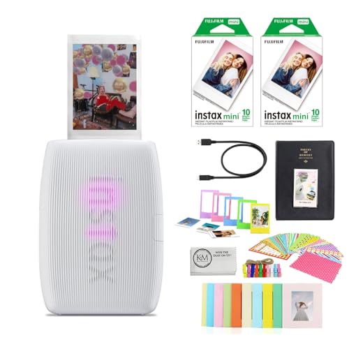 Image of Fujifilm INSTAX Mini Link 3 Smartphone Printer | Clay White Bundled with INSTAX Mini Instant Film | 20 Exposures + Instax Mini Album, Borders, Stickers & Clips + Microfiber Cleaning Cloth (4 Items)