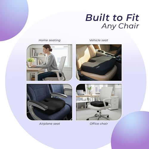 Image of Billebon Orthopedic Coccyx Seat Cushion for Tailbone & Sciatica Pain Relief| High-Density Memory Foam Chair Cushion for Hip & Lower Back Support| Ergonomic for Office| Car & Home - Black